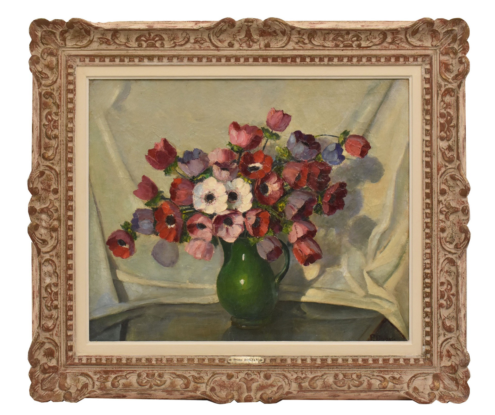 QUADRI ANTICHI, ART DECO, NATURA MORTA CON FIORI, ANEMONI E PAPAVERI, OLIO SU TELA, XX. (QF702)